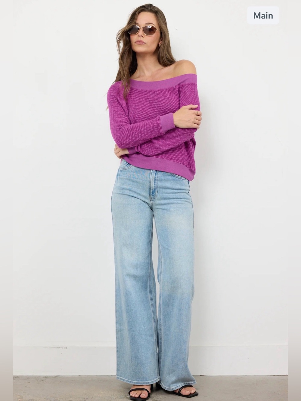 CAROL OFF SHOULDER PULLOVER comes in yellow and blue